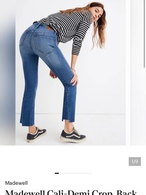 Madewell cali Demi Cropped Ankle Jeans in Medium Blue with back seam size 28